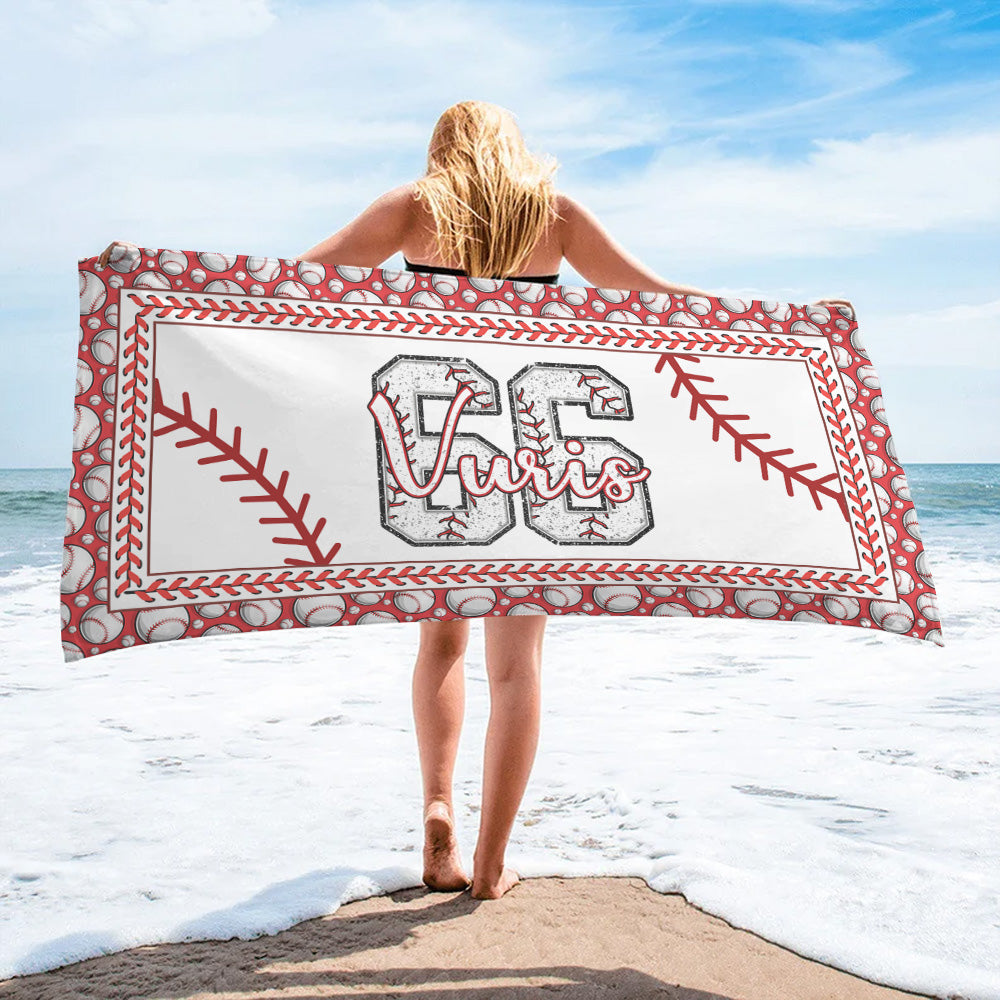 Personalized Baseball Beach Towel, Personalized with Name or Number, Baseball Lover Gift A2110 Tu20