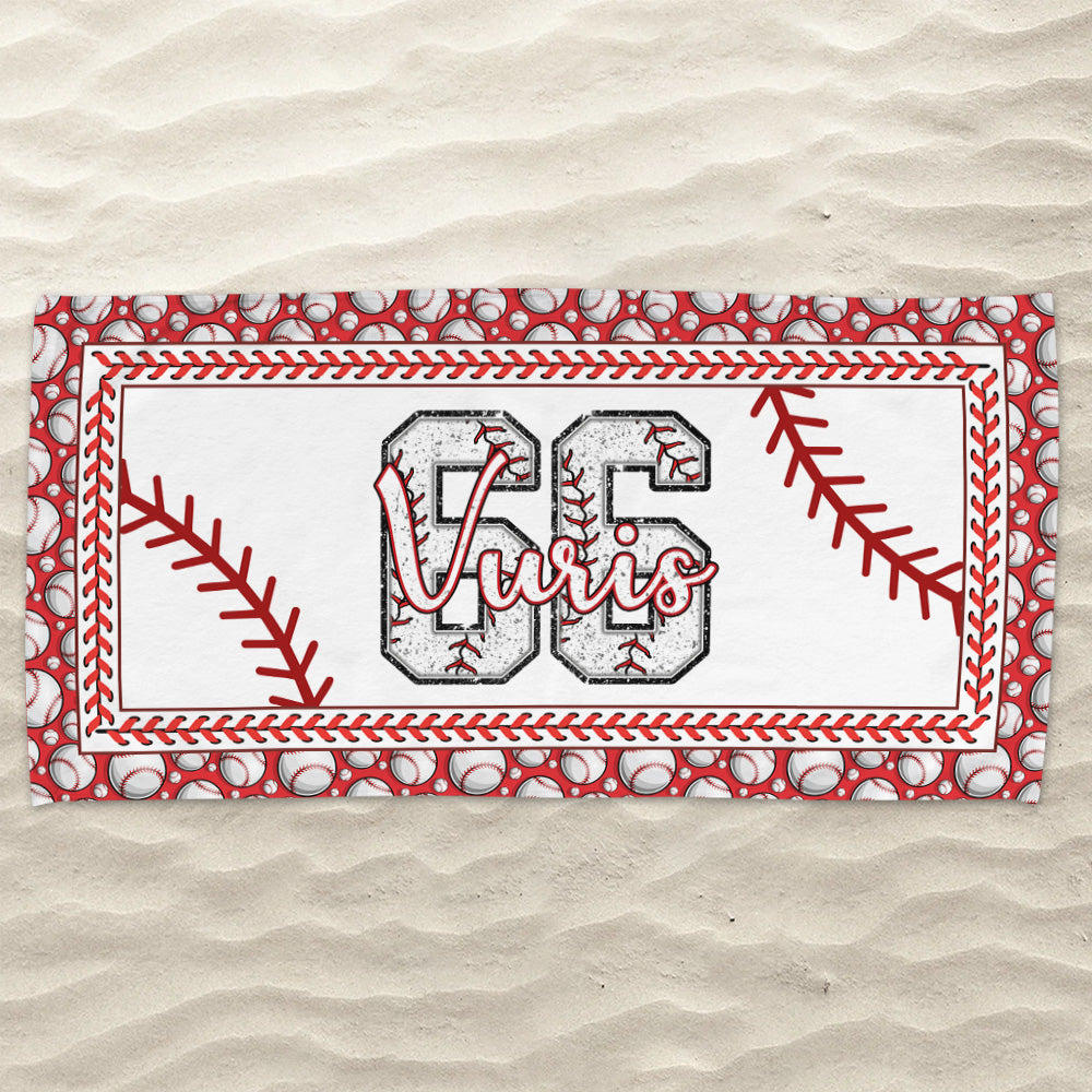Personalized Baseball Beach Towel, Personalized with Name or Number, Baseball Lover Gift A2110 Tu20