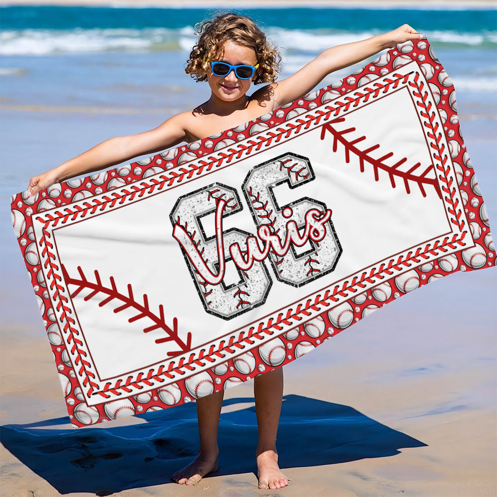Personalized Baseball Beach Towel, Personalized with Name or Number, Baseball Lover Gift A2110 Tu20