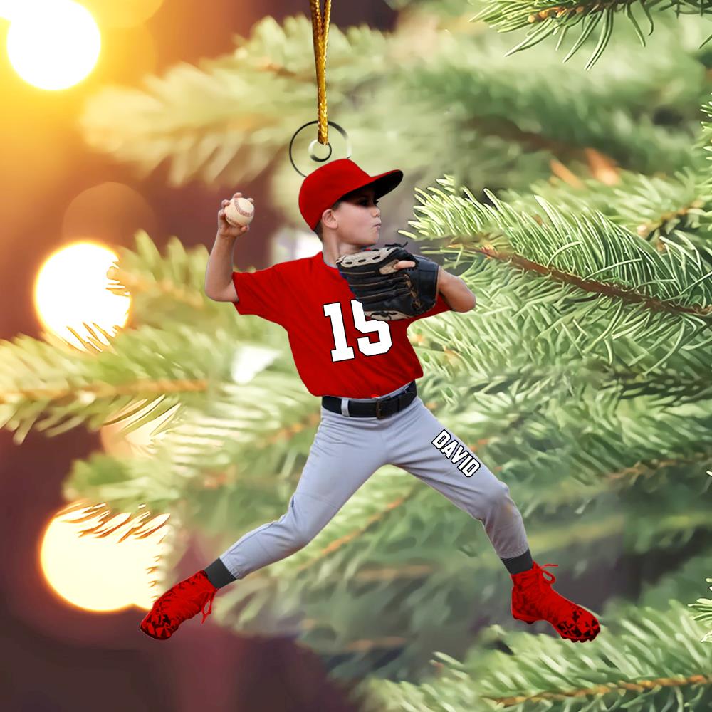 Personalized Baseball Acrylic Christmas Ornament, BaseBall Kid Player Ornament, Baseball Keepsake, Baseball Christmas Ornament Nh00