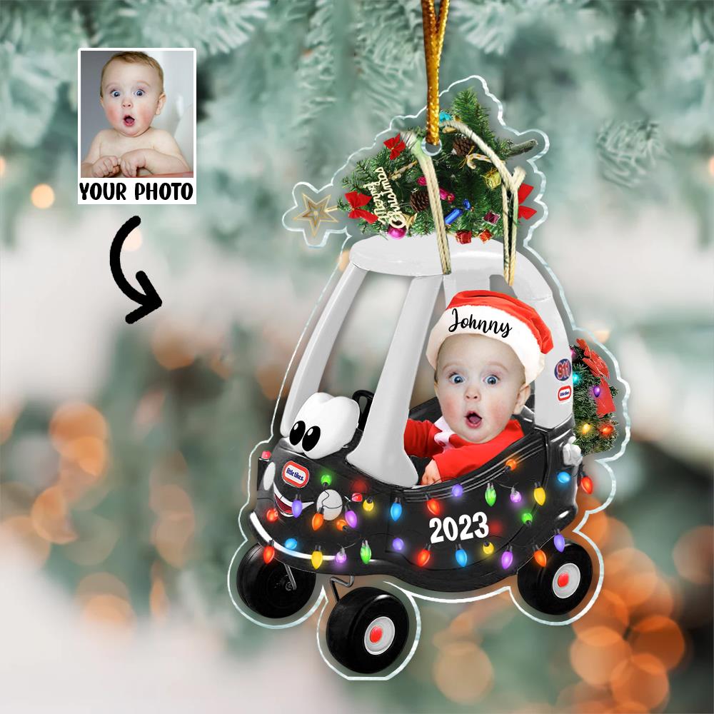 Custom Photo Baby Sitting Little Tikes Cozy Coupe Ornament - Personalized Acrylic Ornament For Newborn