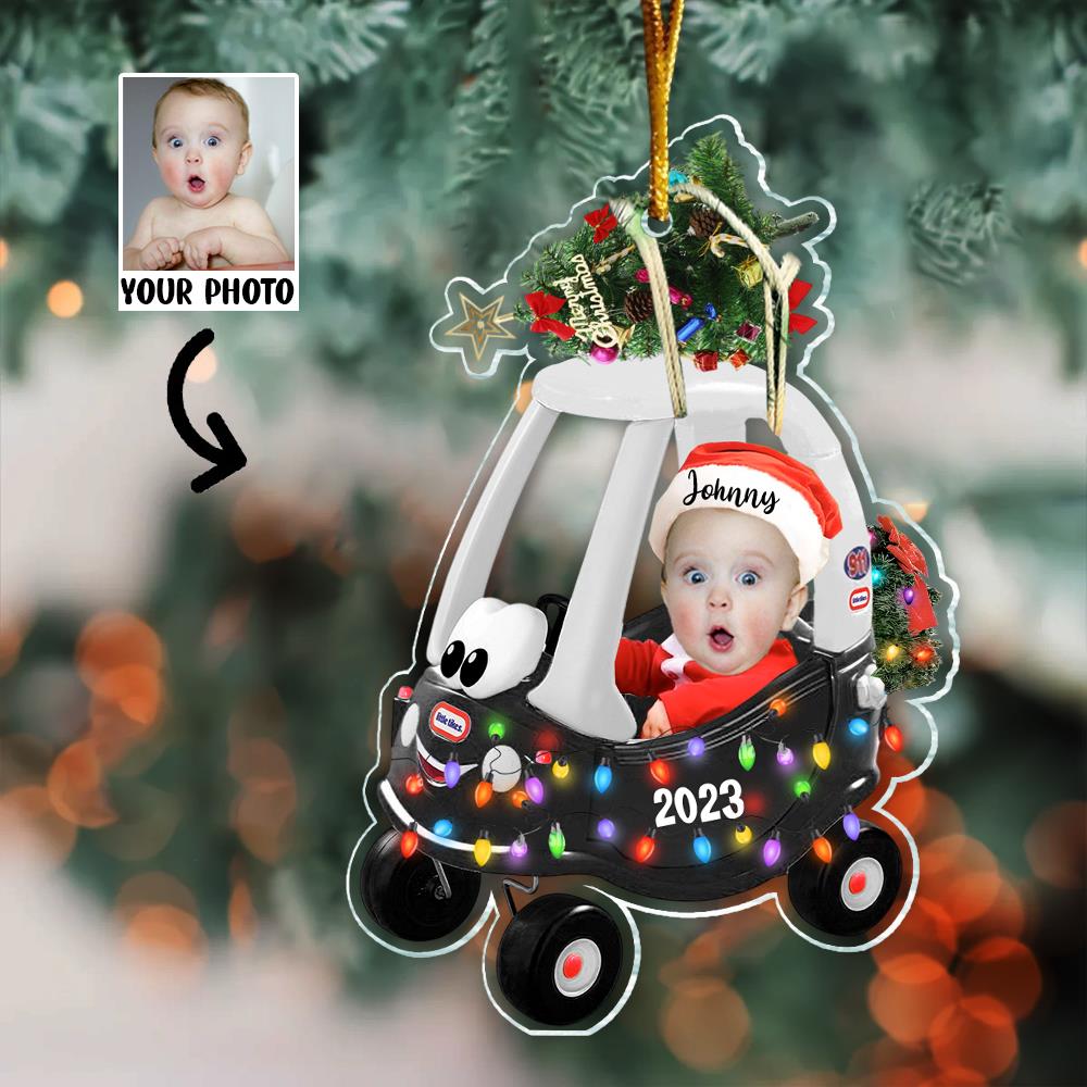 Custom Photo Baby Sitting Little Tikes Cozy Coupe Ornament - Personalized Acrylic Ornament For Newborn
