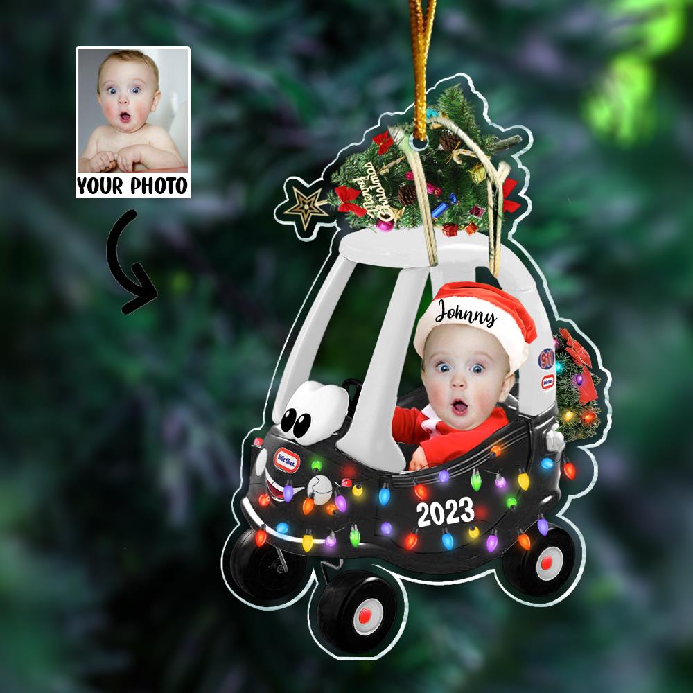 Custom Photo Baby Sitting Little Tikes Cozy Coupe Ornament - Personalized Acrylic Ornament For Newborn