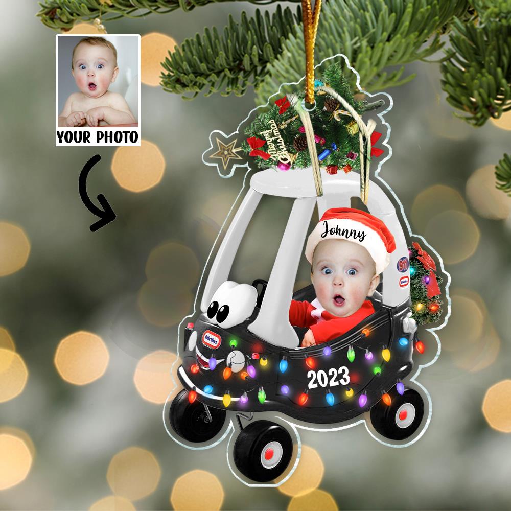 Custom Photo Baby Sitting Little Tikes Cozy Coupe Ornament - Personalized Acrylic Ornament For Newborn