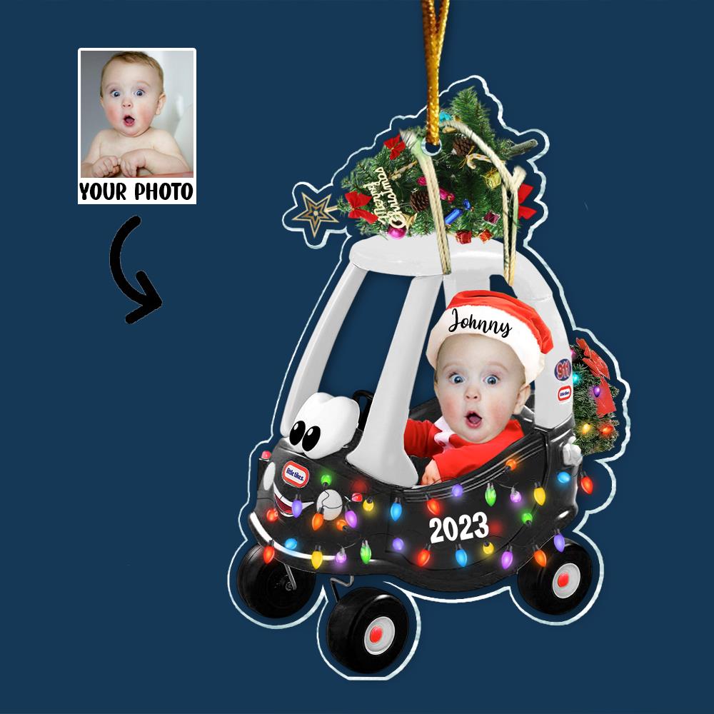 Custom Photo Baby Sitting Little Tikes Cozy Coupe Ornament - Personalized Acrylic Ornament For Newborn