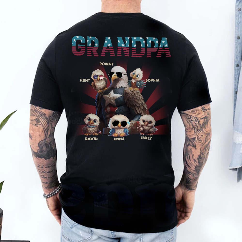Papa America Eagle Personalized Patriotic Bald Eagle Print Back Shirt