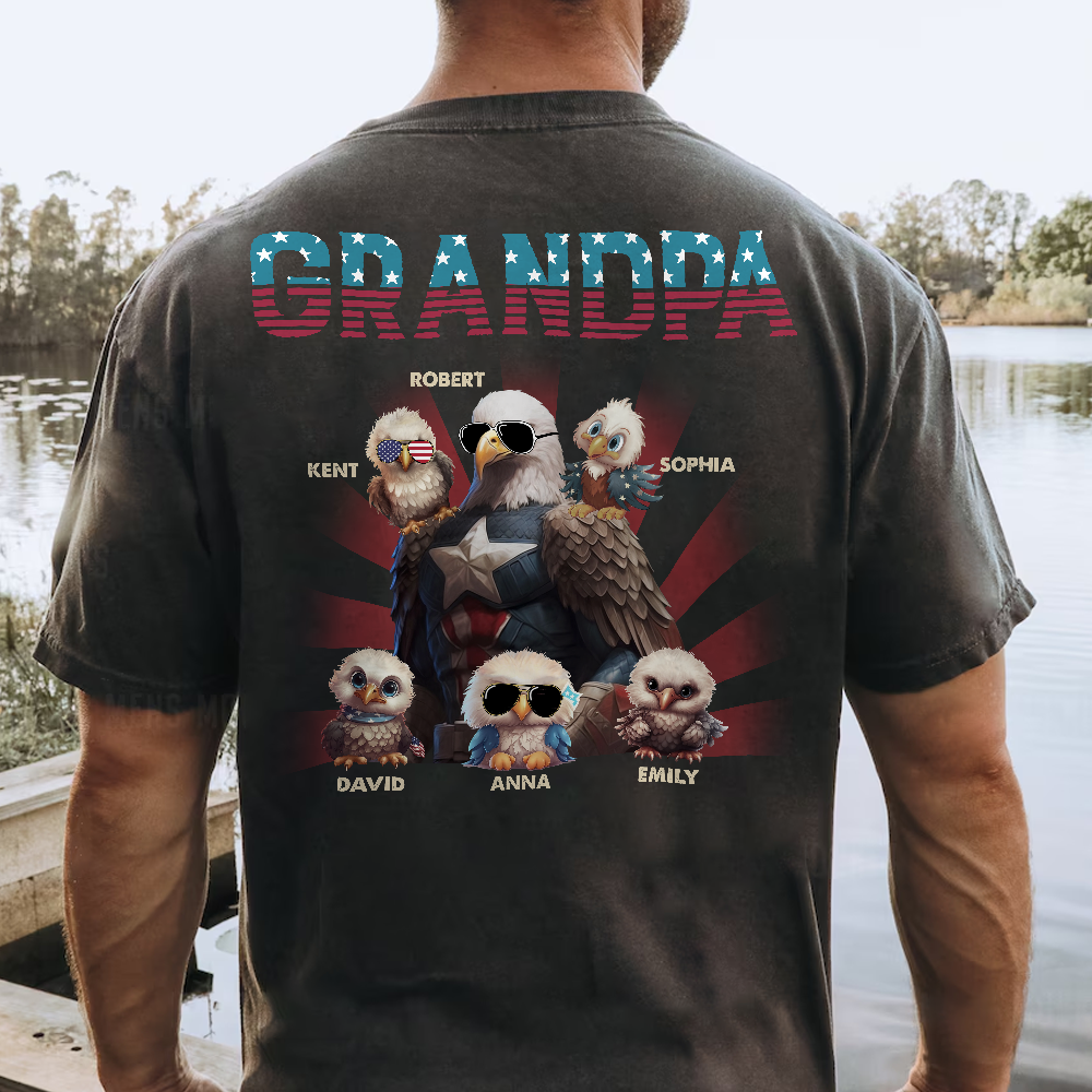 Papa America Eagle Personalized Patriotic Bald Eagle Print Back Shirt