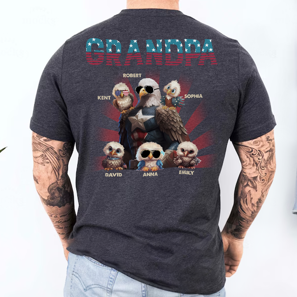 Papa America Eagle Personalized Patriotic Bald Eagle Print Back Shirt