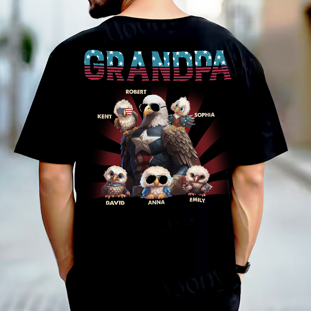 Papa America Eagle Personalized Patriotic Bald Eagle Print Back Shirt