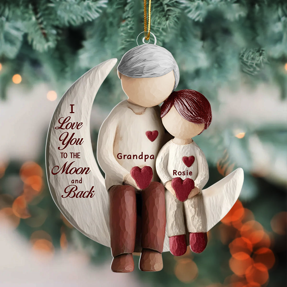 Grandma And Grandchild Moon Love - Personalized Christmas Acrylic Ornament Hv01