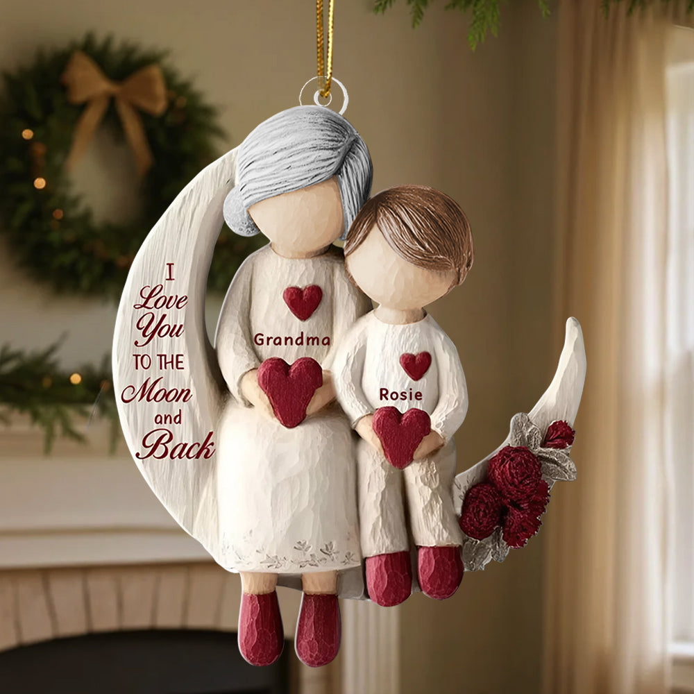 Grandma And Grandchild Moon Love - Personalized Christmas Acrylic Ornament Hv01