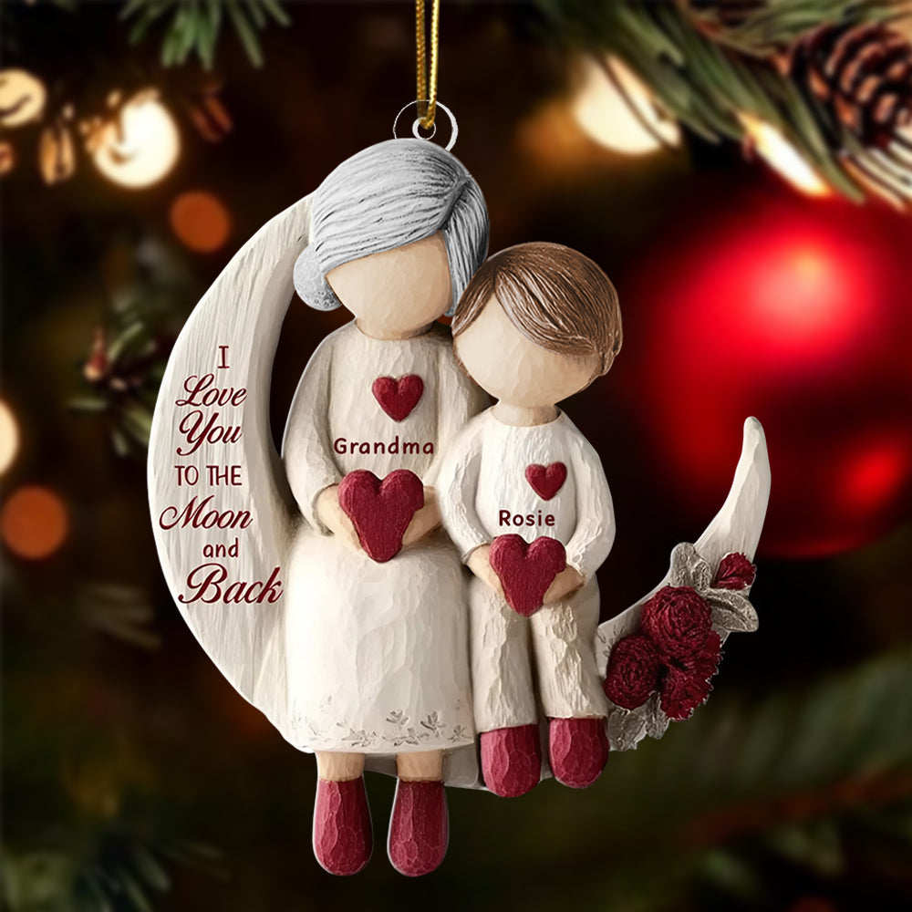 Grandma And Grandchild Moon Love - Personalized Christmas Acrylic Ornament Hv01
