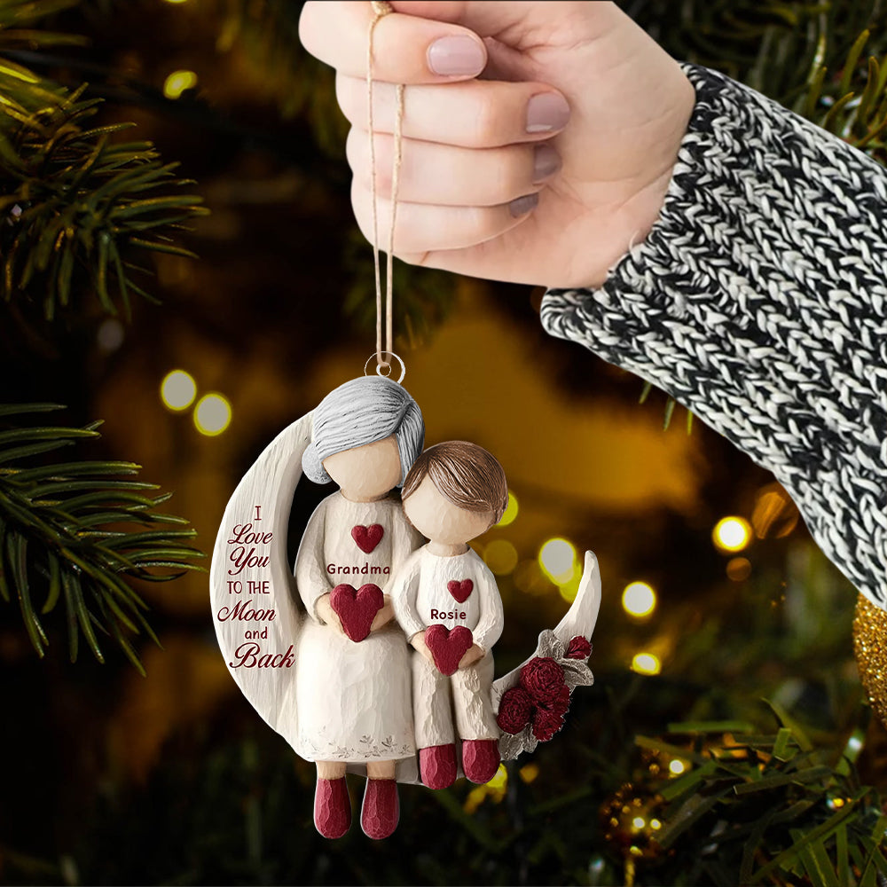Grandma And Grandchild Moon Love - Personalized Christmas Acrylic Ornament Hv01