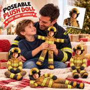 Personalized Firefighter Dad Photo Squishy Toy Poseable Plush Doll, Christmas Gift for Kids and Firefighter Family T1807 Hv01 NT01