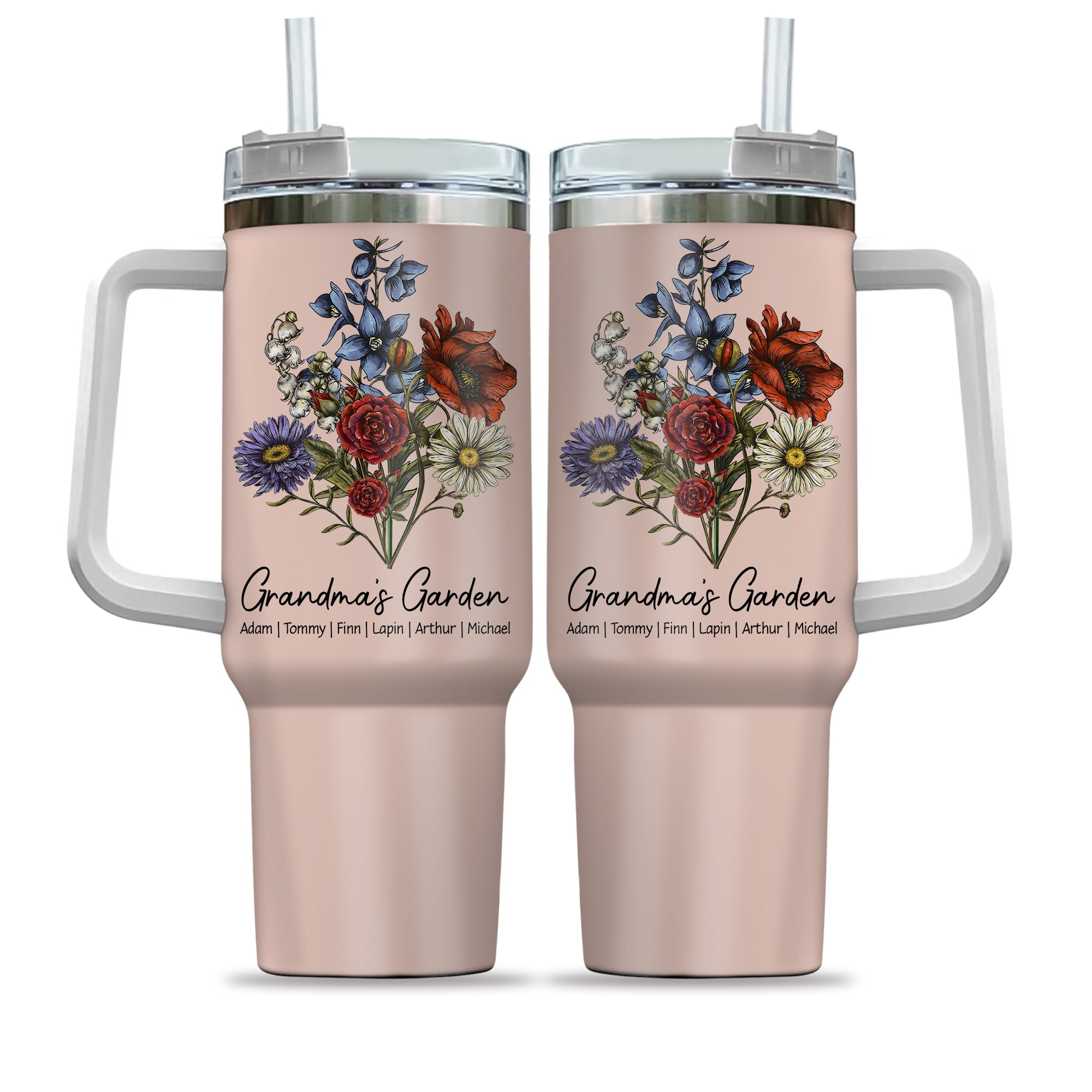Custom Birth Flower Family Bouquet 40oz Stainless Steel Tumbler Gift For Mom Grandma - Personalized Gift For Her - Mother's Day Gift
