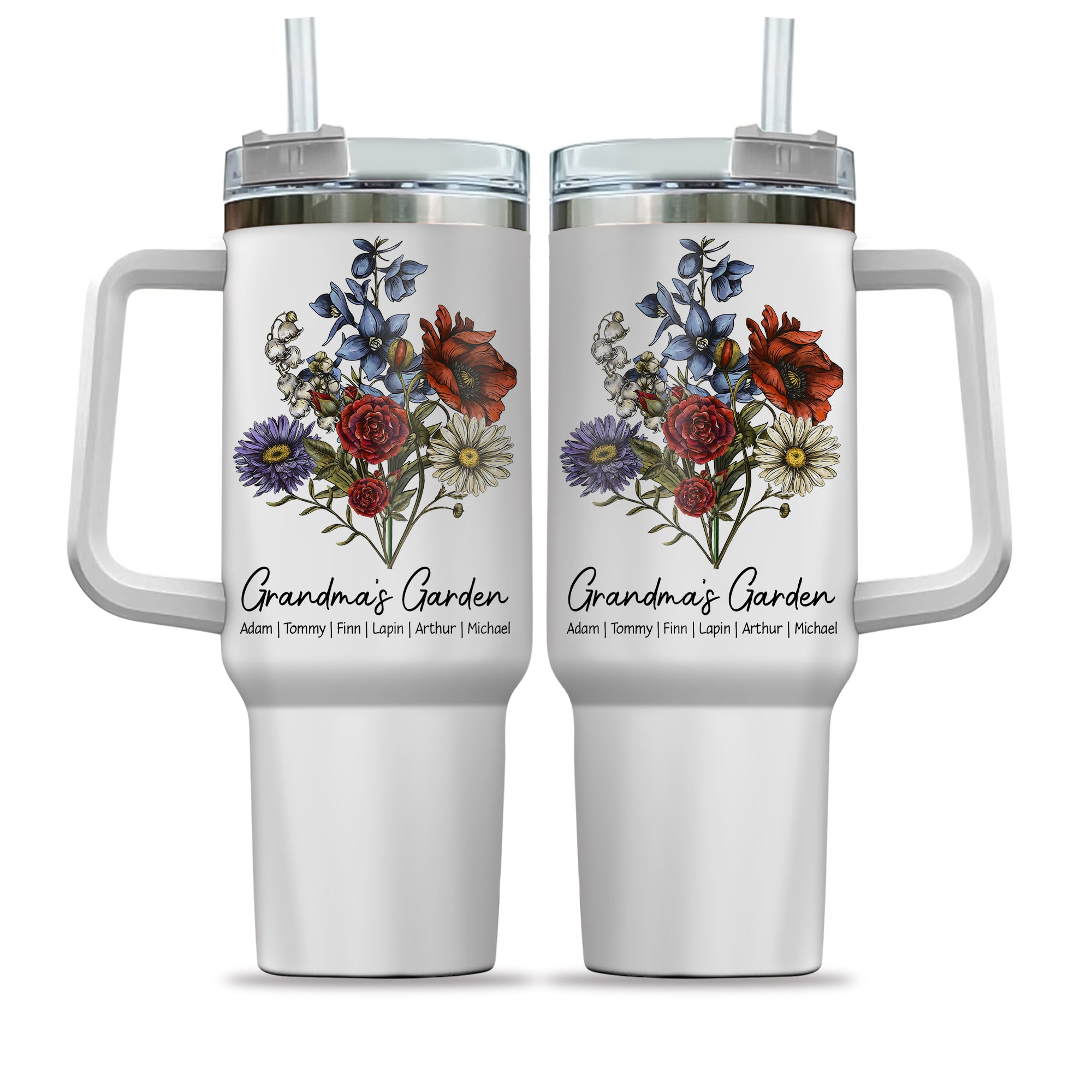 Custom Birth Flower Family Bouquet 40oz Stainless Steel Tumbler Gift For Mom Grandma - Personalized Gift For Her - Mother's Day Gift