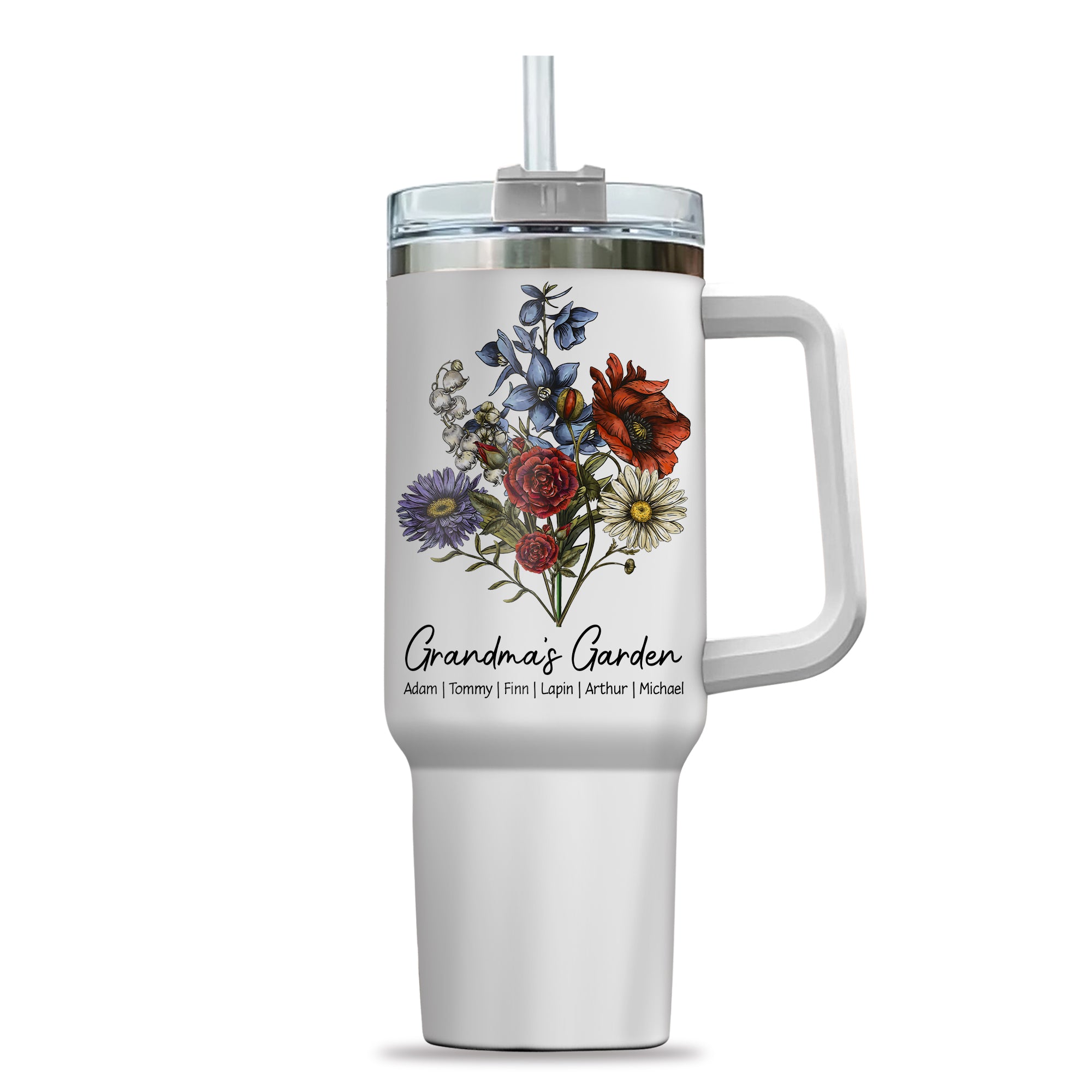 Custom Birth Flower Family Bouquet 40oz Stainless Steel Tumbler Gift For Mom Grandma - Personalized Gift For Her - Mother's Day Gift