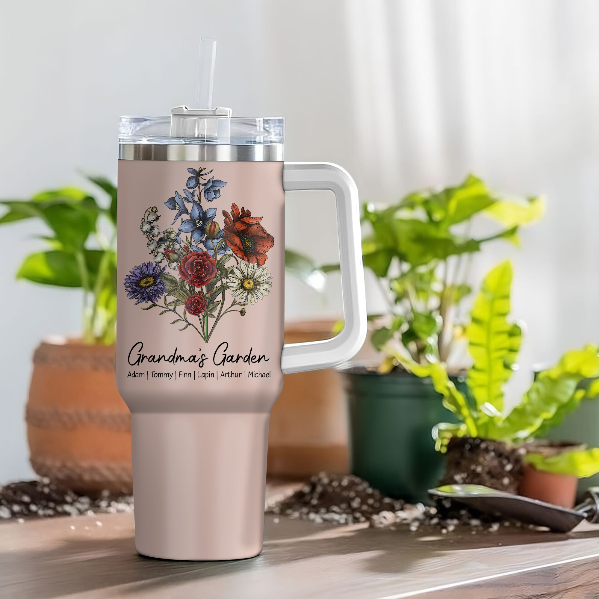 Custom Birth Flower Family Bouquet 40oz Stainless Steel Tumbler Gift For Mom Grandma - Personalized Gift For Her - Mother's Day Gift