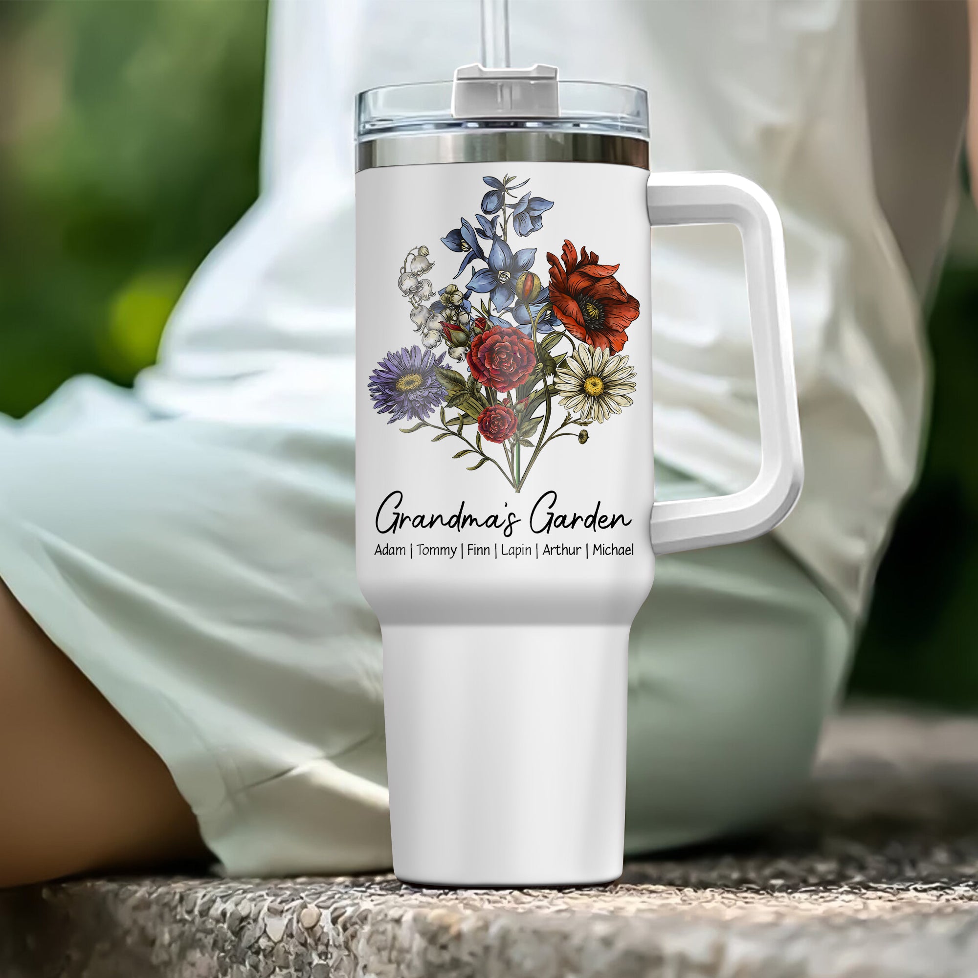 Custom Birth Flower Family Bouquet 40oz Stainless Steel Tumbler Gift For Mom Grandma - Personalized Gift For Her - Mother's Day Gift