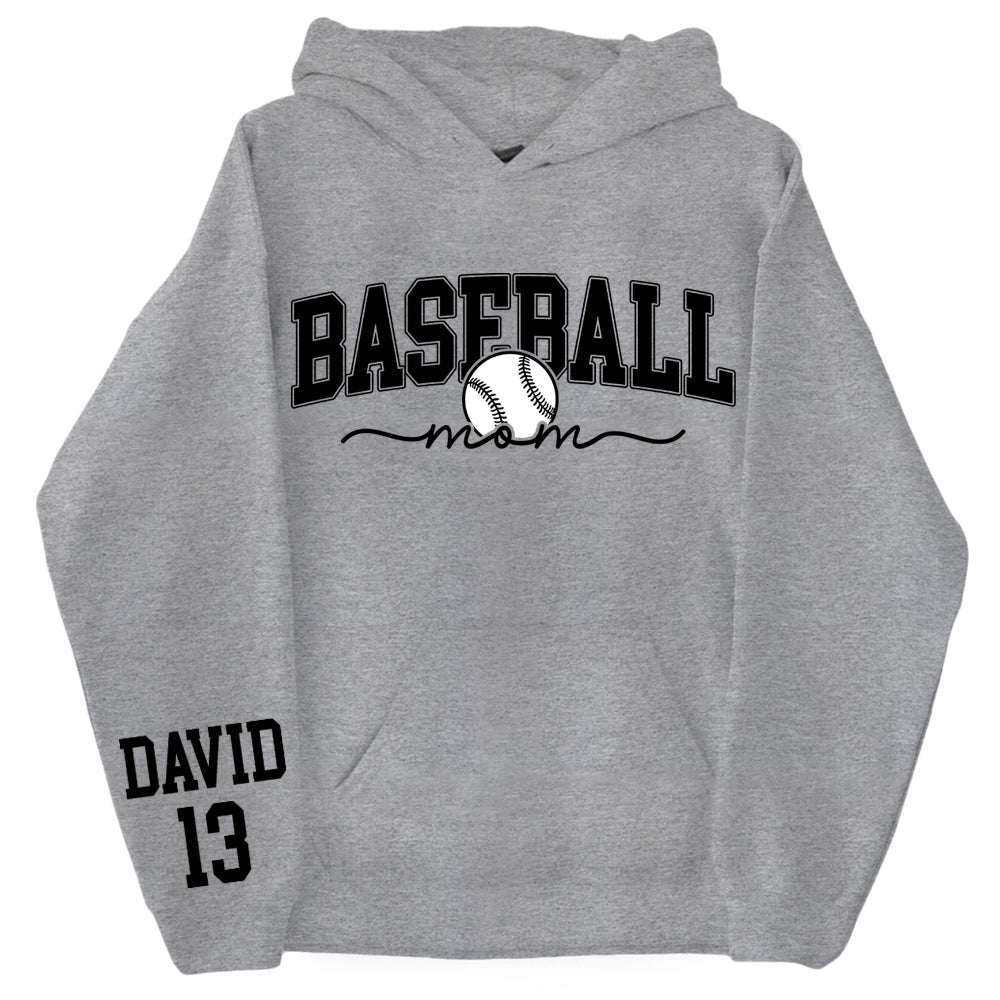 Personalize Baseball Mom Kids Name On Sleeve Sweatshirt, Mom Baseball Sweater, Baseball Mama Shirt, Gift for Baseball Mom, Fall Baseball Season Shirt Do99