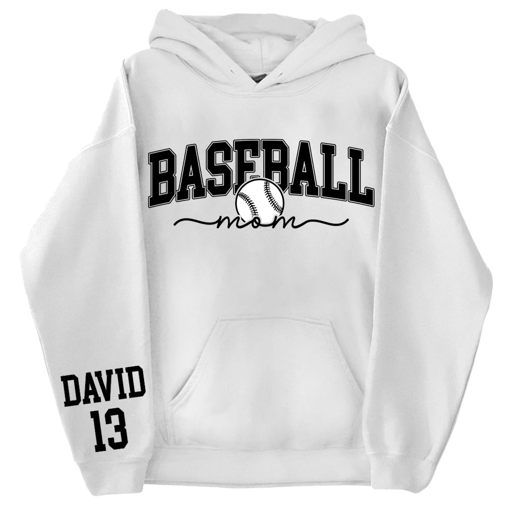 Personalize Baseball Mom Kids Name On Sleeve Sweatshirt, Mom Baseball Sweater, Baseball Mama Shirt, Gift for Baseball Mom, Fall Baseball Season Shirt Do99