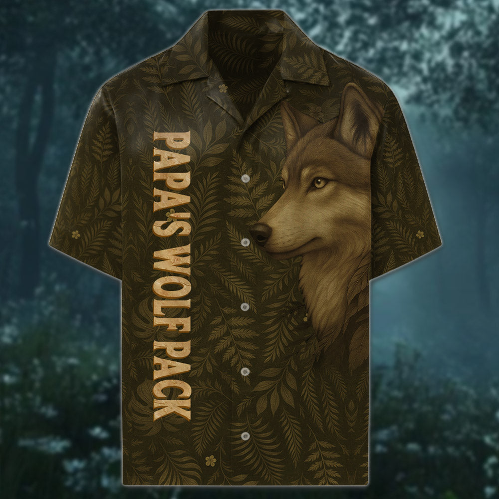 Custom Papa Wolf Pack Hawaiian Shirt, Custom Grandpa With Kids Names Short Sleeve Silk Shirt Pt99