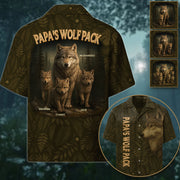 Custom Papa Wolf Pack Hawaiian Shirt, Custom Grandpa With Kids Names Short Sleeve Silk Shirt Pt99