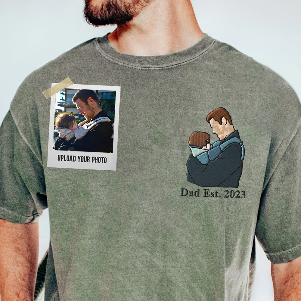Custom Embroidered Portrait Photo Shirt Father and Son