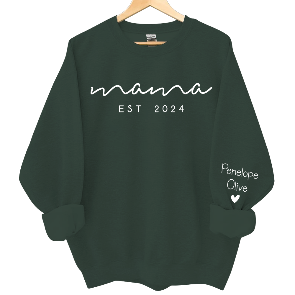 Custom Mama Sweatshirt with Date and Children Name on Sleeve, Mama Sweatshirt, Minimalist Mama
