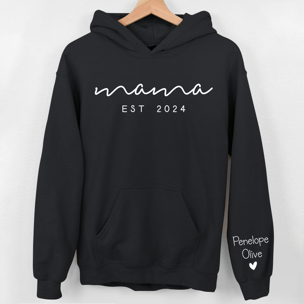 Custom Mama Sweatshirt with Date and Children Name on Sleeve, Mama Sweatshirt, Minimalist Mama