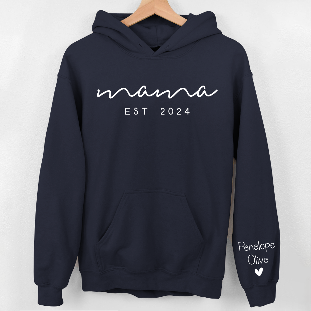Custom Mama Sweatshirt with Date and Children Name on Sleeve, Mama Sweatshirt, Minimalist Mama