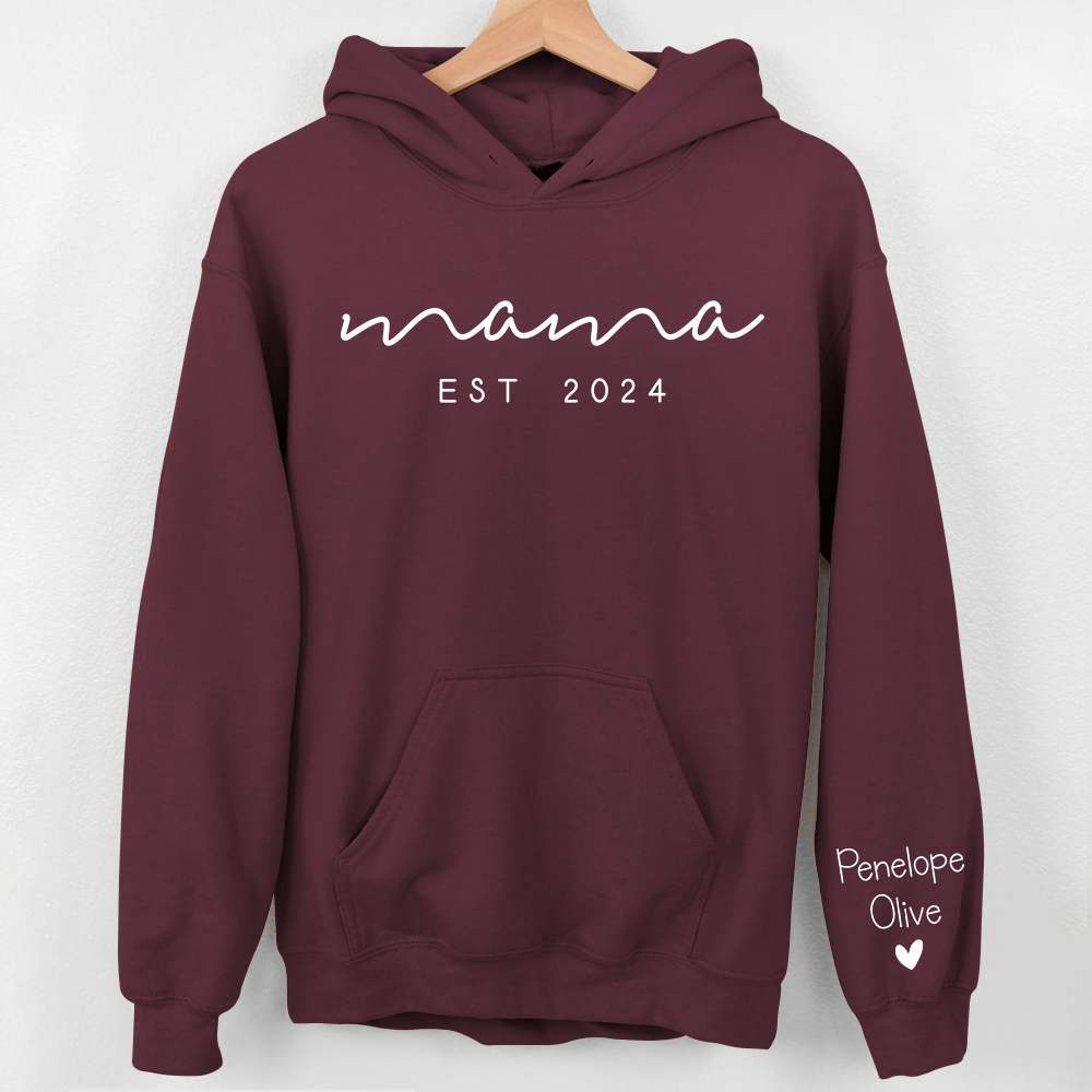 Custom Mama Sweatshirt with Date and Children Name on Sleeve, Mama Sweatshirt, Minimalist Mama