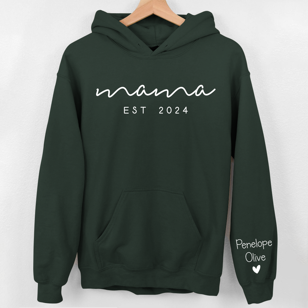 Custom Mama Sweatshirt with Date and Children Name on Sleeve, Mama Sweatshirt, Minimalist Mama