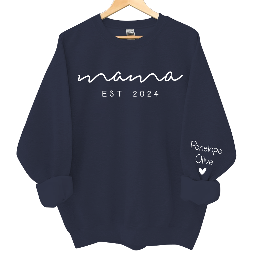 Custom Mama Sweatshirt with Date and Children Name on Sleeve, Mama Sweatshirt, Minimalist Mama
