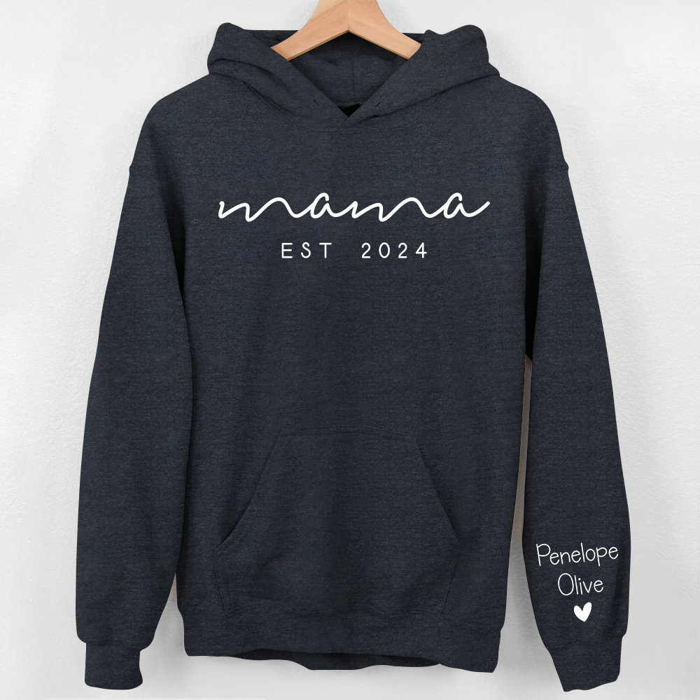 Custom Mama Sweatshirt with Date and Children Name on Sleeve, Mama Sweatshirt, Minimalist Mama