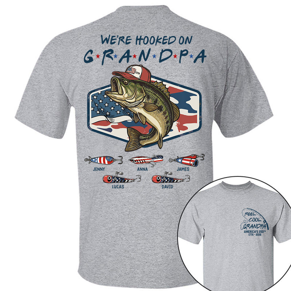 Reel Cool Grandpa T-Shirt – Personalized Fishing Grandpa Shirt, USA 250th Anniversary 1776-2026 Na02 Hv01