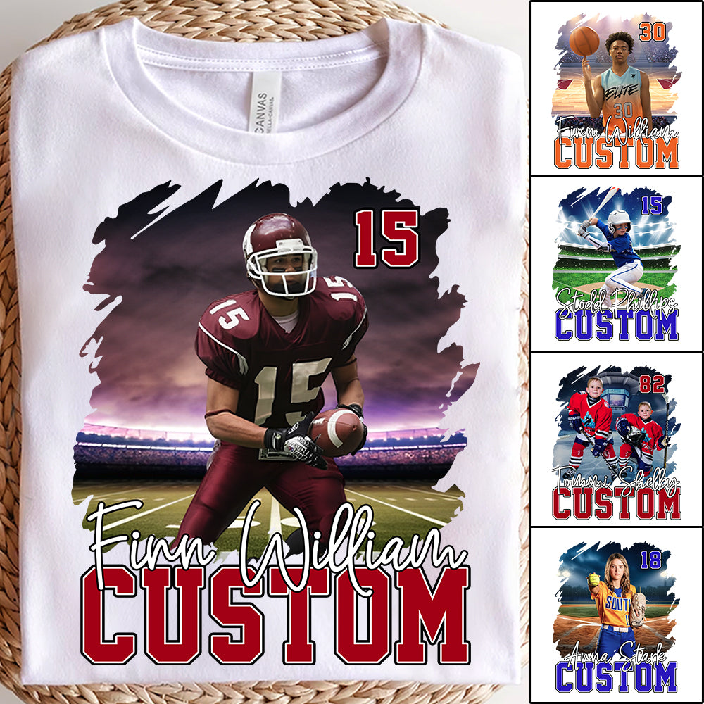 Custom Photo Football Player And Team Name Shirt - Personalized Photo Sports Shirt