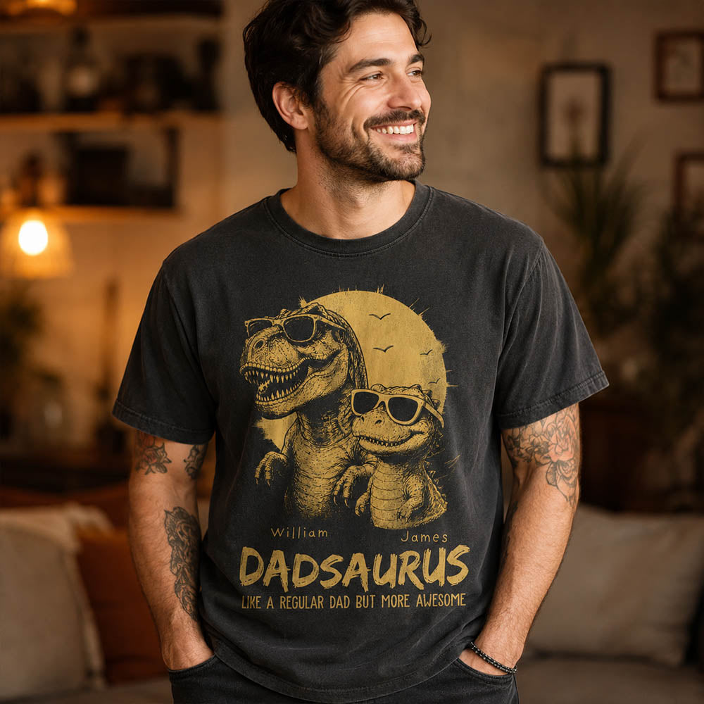 Personalized Dad Dinosaur Shirt with Custom Kids Names, Funny Grandpa Family T Shirt for Dad Daddy, Father's Day Birthday Gift