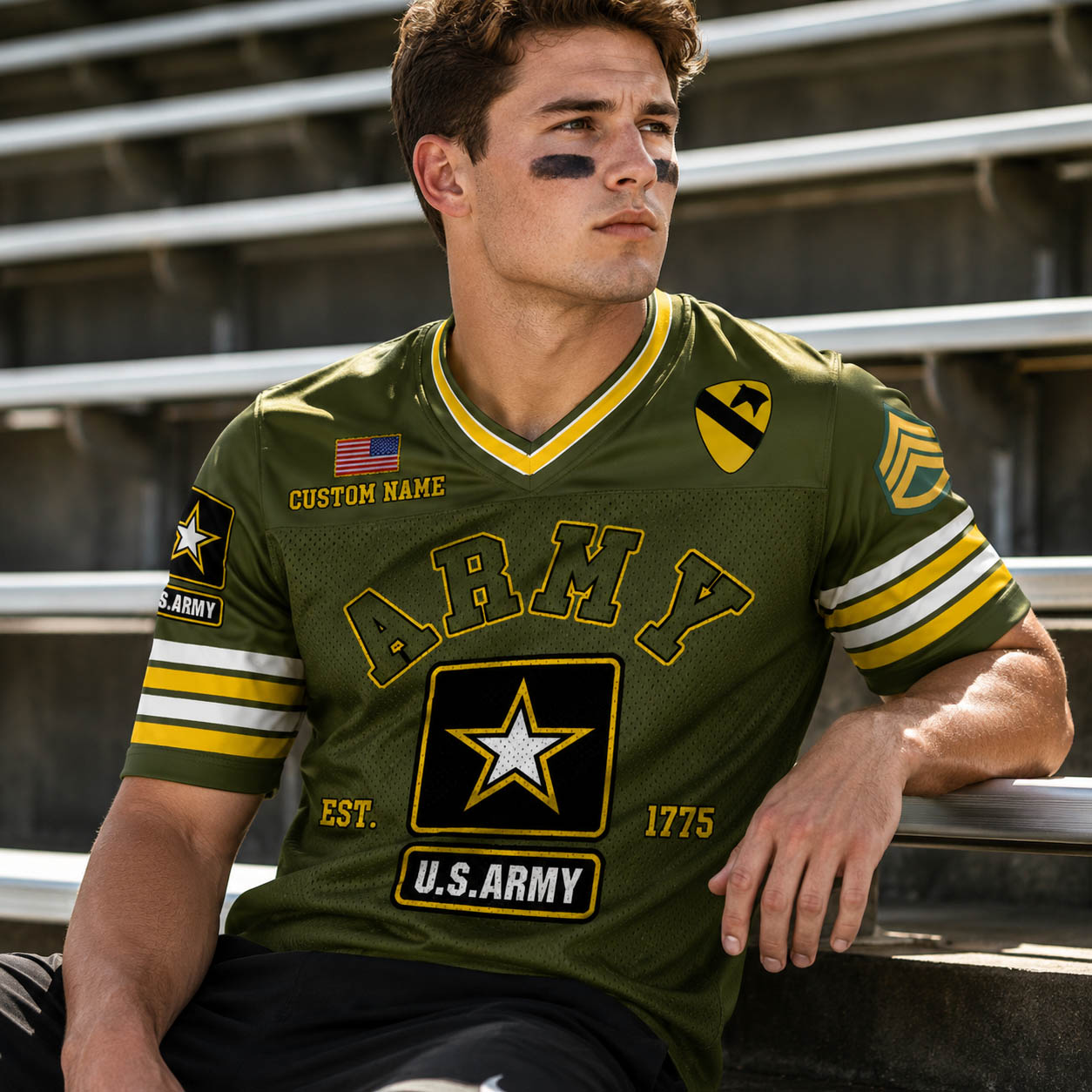 US Military Football Jersey Custom All Branches Rank Division Name For Military Retirement Veteran Dad Grandpa H2511