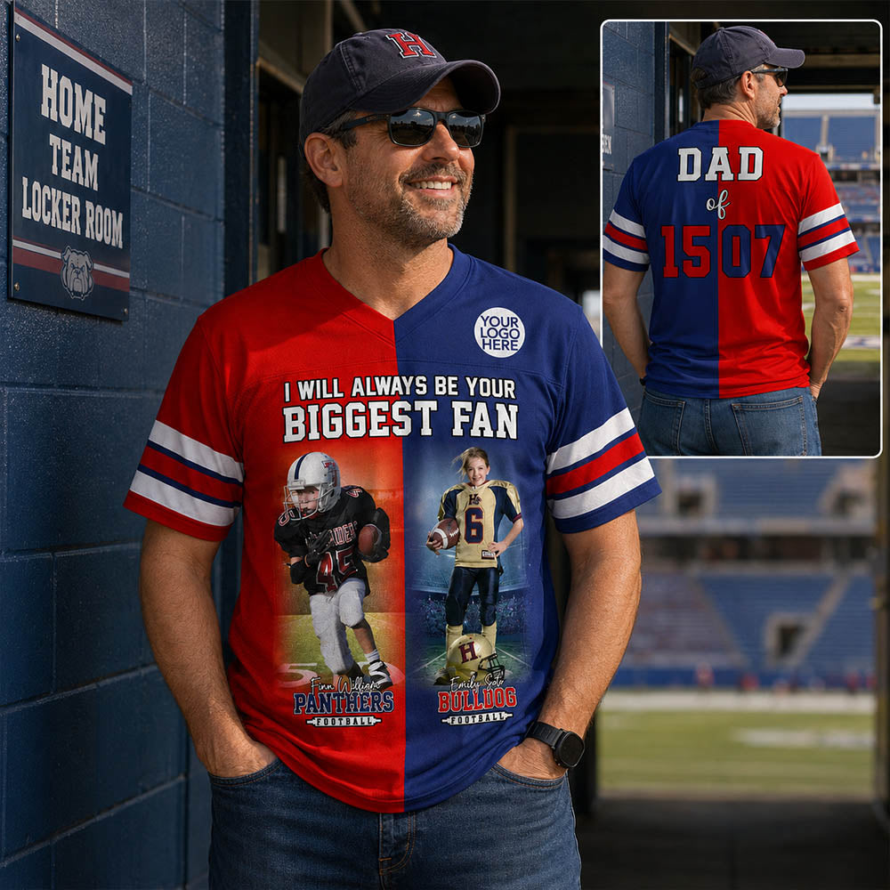 Custom Any Two Football Team, Personalized Team Name And Number Football Jersey, V-neck Short Sleeve Jersey Shirt, Football Jerseys