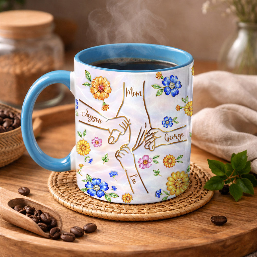 Personalized You Hold Our Hands Also Our Hearts Mug, 3D Inflated Effect Printed Mug, Personalized Holding Mom's Hands, Mother's Day Nana Grandma