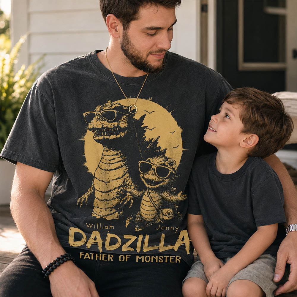 Personalized Dadzilla T-Shirt Father Day Gifts for Dad Funny Papa Tshirt Cool Daddy Dinosaur Tee New Art