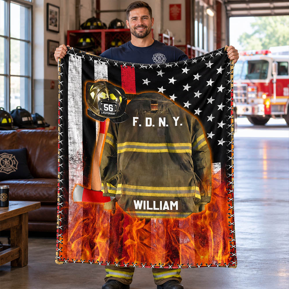 Firefighter Us Flag Armor And Name Custom Blanket Gift For Firefighter Fireman