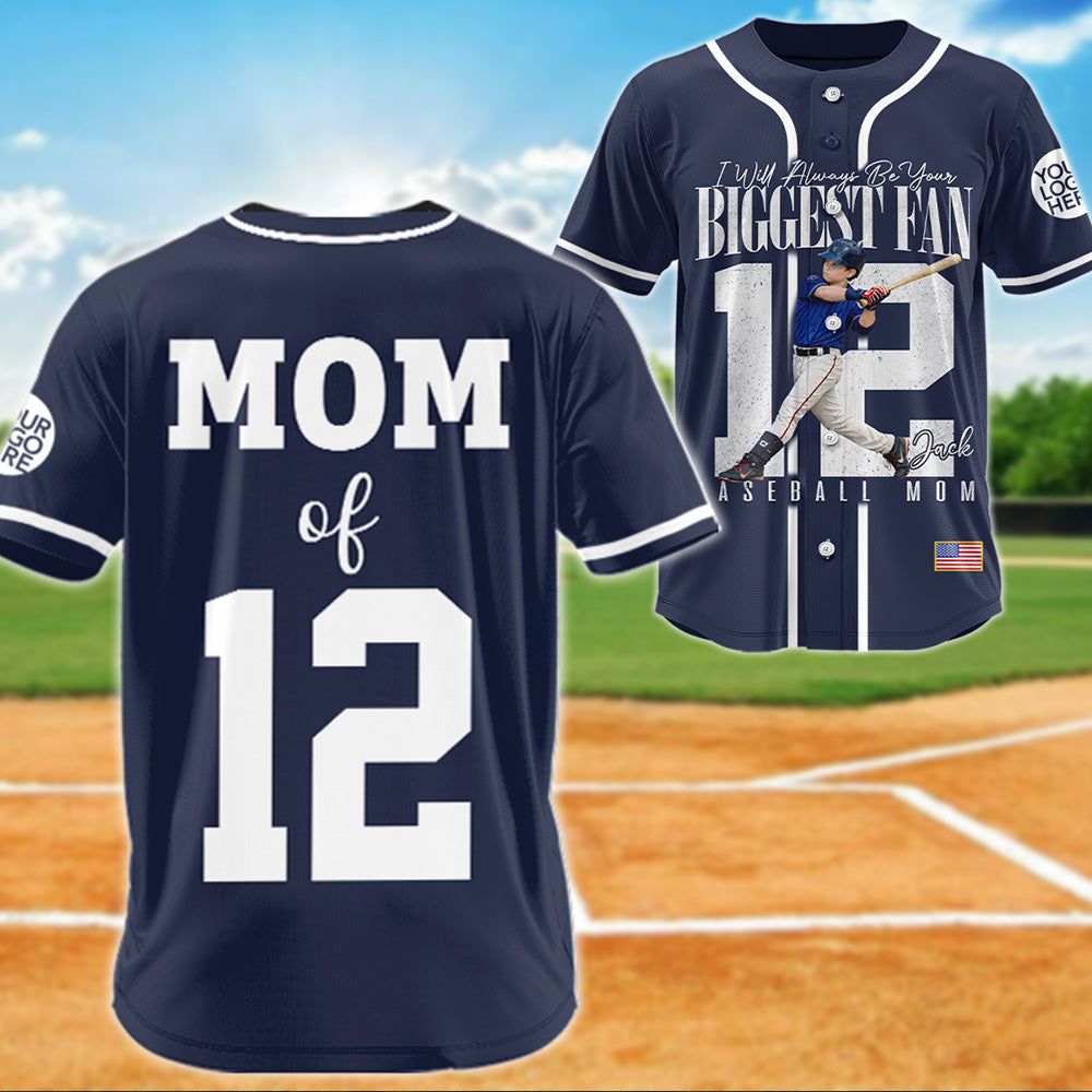Personalized Baseball Mom Jersey – I'll Always Be Your Biggest Fan- Custom Photo Baseball Player Shirt – Baseball Mom Gift T1807
