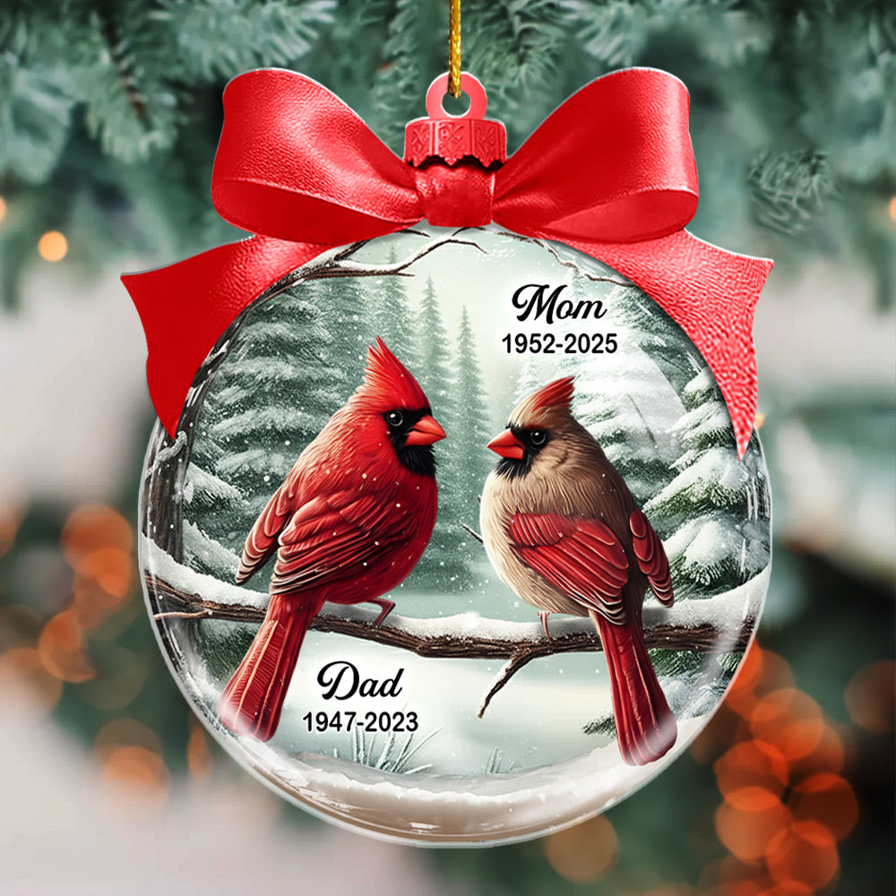 Winter Scene Memorial Cardinal Acrylic Ornament - Personalized  Memorial Ornament A2110