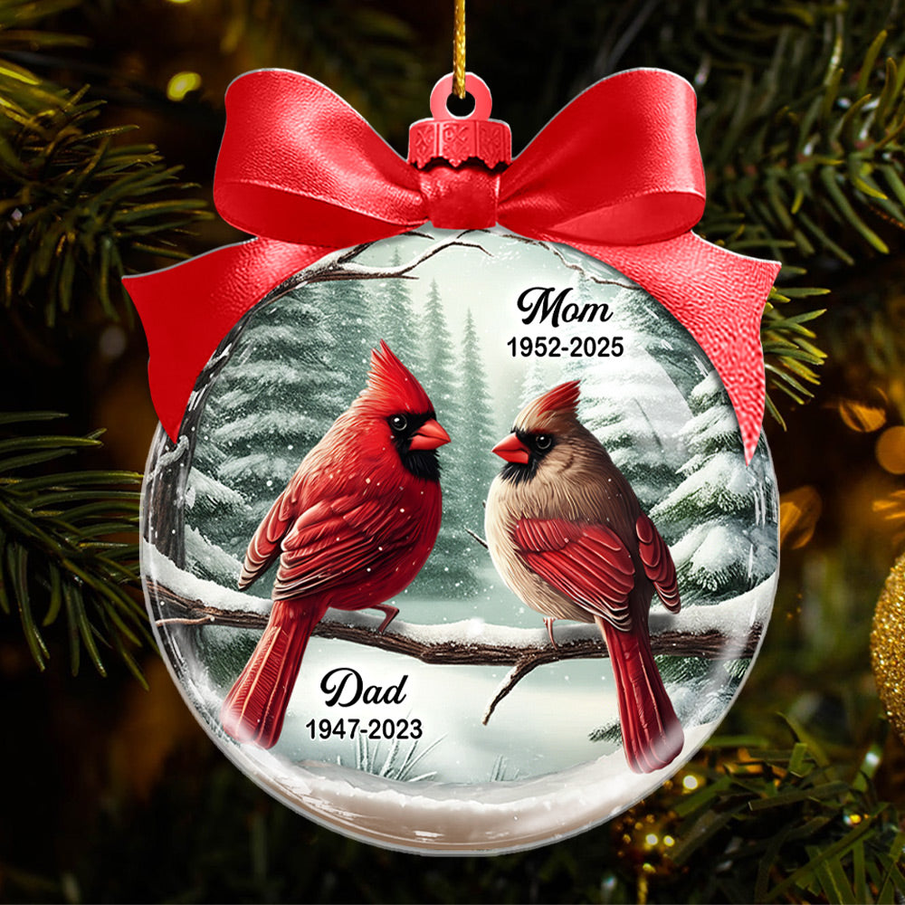 Winter Scene Memorial Cardinal Acrylic Ornament - Personalized  Memorial Ornament A2110