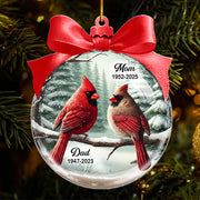 Winter Scene Memorial Cardinal Acrylic Ornament - Personalized  Memorial Ornament A2110