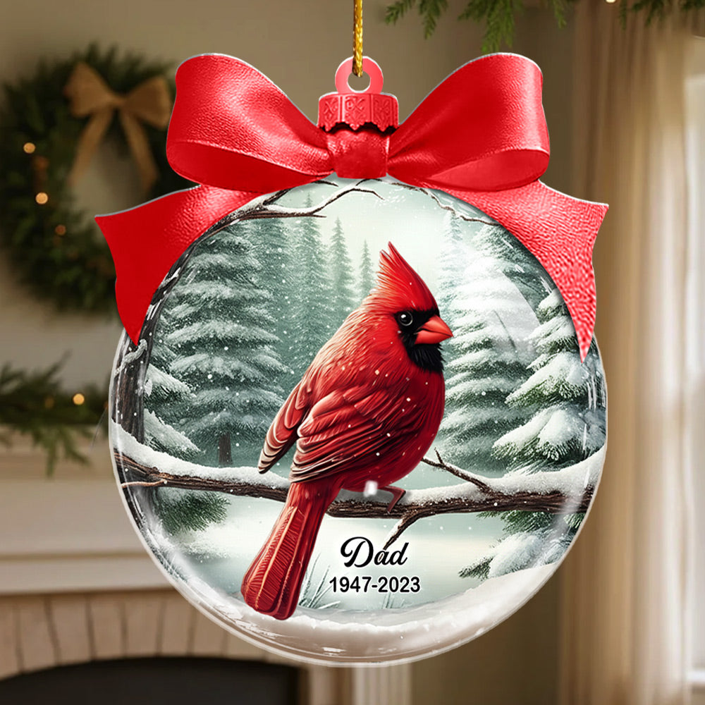 Winter Scene Memorial Cardinal Acrylic Ornament - Personalized  Memorial Ornament A2110