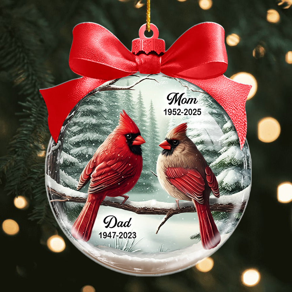 Winter Scene Memorial Cardinal Acrylic Ornament - Personalized  Memorial Ornament A2110