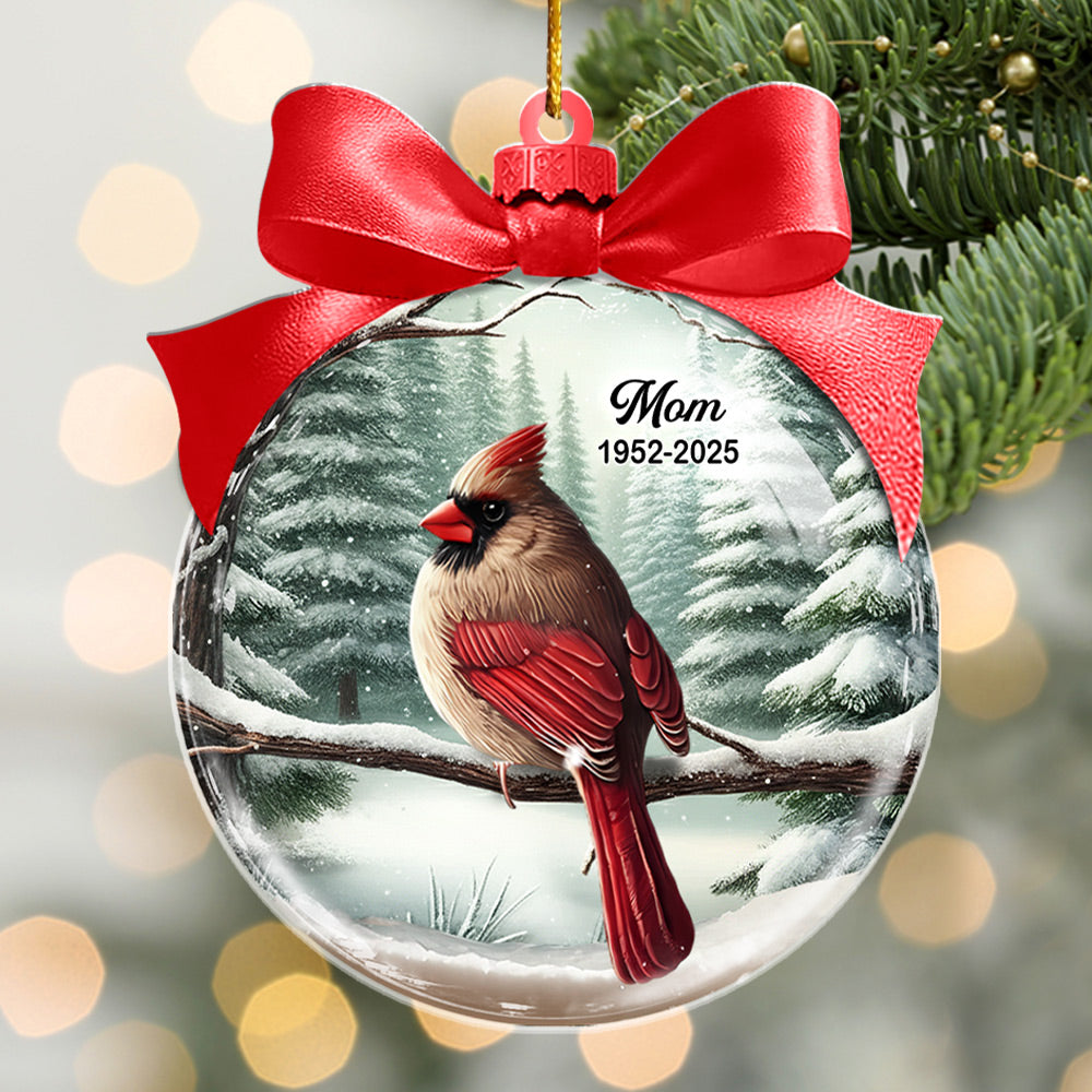 Winter Scene Memorial Cardinal Acrylic Ornament - Personalized  Memorial Ornament A2110